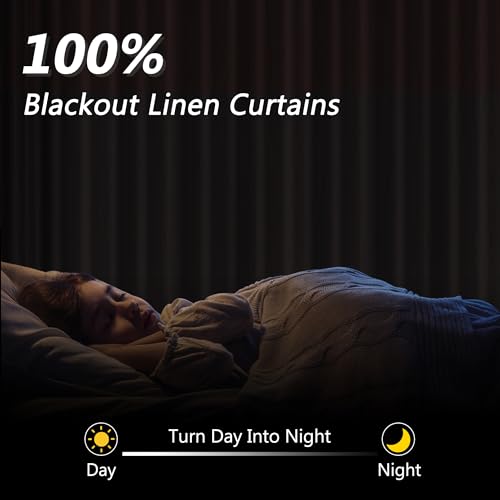 White 100% Blackout Linen Curtains 90 Inch Length 2 Panels Set for Living Room Bedroom Back Tab Thermal Insulated Black Out Drapes Room Darkening Farmhouse Window Curtains 90 Inches Long (White / 52"W x 90"L (Pack of 2))