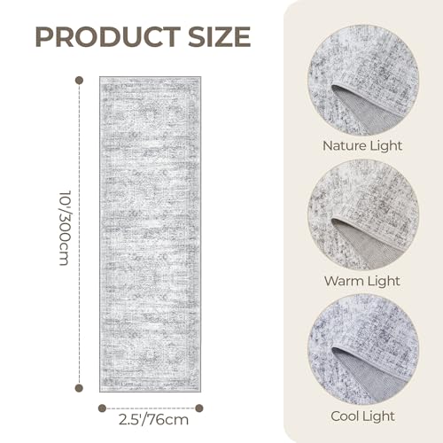 2'6 x 10' Runner Rug Non Slip (Grey/Ivory / 2'6" x 10' (Runner))