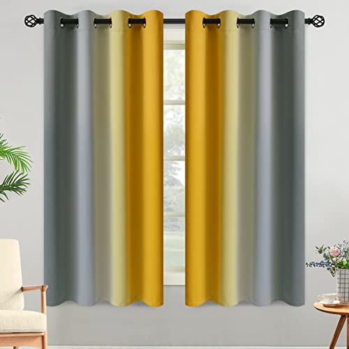 Ombre Grey and Yellow Curtains for Bedroom (52"W x 63"L (Pack of 2) / Yellow and Grey)
