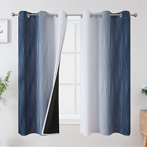 Navy Blue and Greyish White Blackout Curtains for Living Room 63 Inch Long (Navy Blue and Greyish White / 42"W x 63"L (Pack of 2))