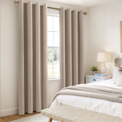 Taupe Blackout Bedroom Curtains Drapes 84 Inch Long 52"x84" (Taupe / 52"W x 84"L (Pack of 2))