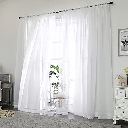 White Sheer Curtains 84 Inches Long 2 Panels (White / 42"W x 84"L (Pack of 2))