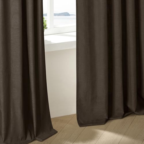Dark Chocolate Pleated Linen Semi Sheer Curtains 45 Inch Length 2 Panels (Dark Chocolate / 40"W x 45"L (Pack of 2))