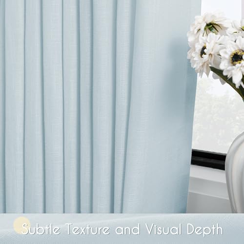 Sky Blue Curtains 120 inch Length for Bedroom Back Tab Light Filtering Semi Sheer Blue Living Room Curtains Linen Cotton Textured Drapery Panel Aesthetic Decor Light Blue 52x120 (Sky Blue / 52"W x 120"L (Pack of 2))