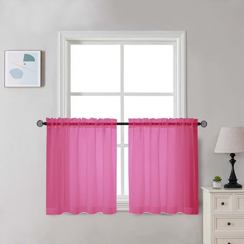 Hot Pink Sheer Curtains 30 inch Length 2 Panels (Hot Pink / 42"W x 30"L (Pack of 2))