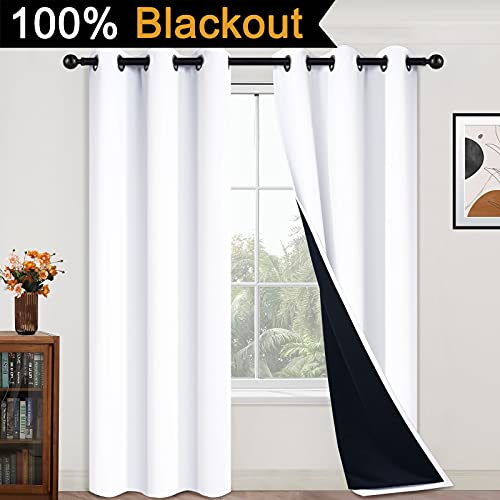 Full Blackout Curtains 84 Inches Long (42"W x 84"L (Pack of 2) / Pure White)