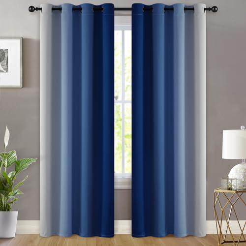 Ombre Curtains Royal Blue and Greyish White for Living Room (52"W x 84"L (Pack of 2) / Royal Blue)