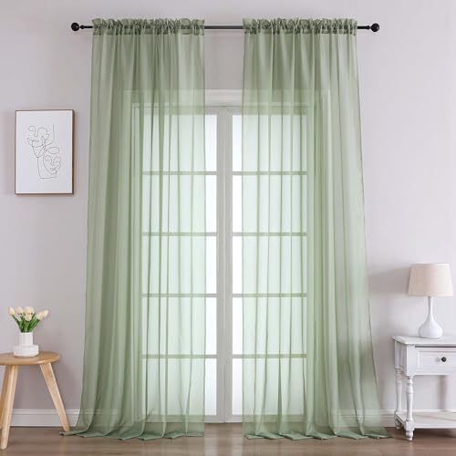 Extra Long Sage Green Sheer Curtains 108 Inches Long 2 Panels (Sage Green / 59"W x 108"L (Pack of 2))