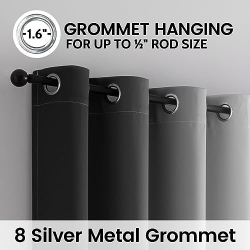 Ombre Black 100% Blackout Bedroom Curtains with White Liner 63L (52"W x 63"L (Pack of 2) / Black With White Back)