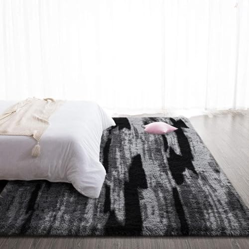 Super Soft Shaggy Rugs Fluffy Carpets (6' x 9' (Rectangular) / Black Gray)