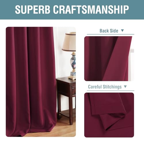 Light Blocking Blackout Curtains Window Treatment Thermal Insulated Grommet Energy Saving Curtains (52"W x 96"L (Pack of 1) / Burgundy Red)