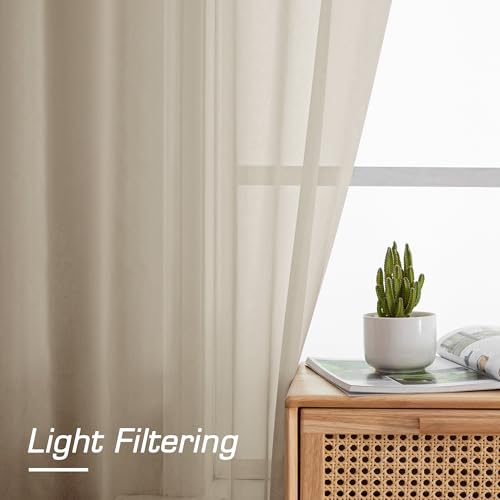 Taupe Sheer Curtains 90 Inches Long for Bedroom Living Room 2 Panels Set (Taupe / 42"W x 90"L (Pack of 2))