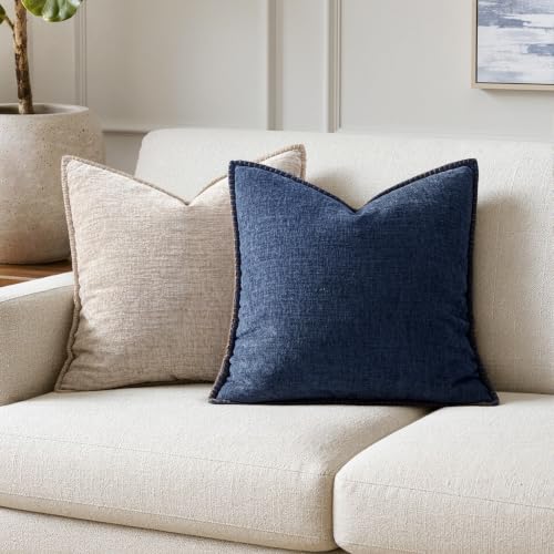 Decorative Couch Throw Pillow Covers 18x18 Inch Navy 2 Pack (Navy / 18" x 18" (Pack of 2))