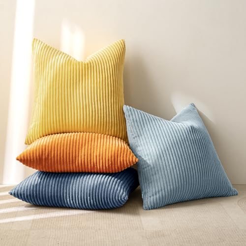 Soft Corduroy Decorative Throw Pillow Covers Blue (18" x 18" (Pack of 4) / Blue-orange)