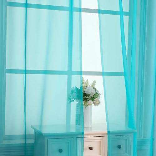 Turquoise Sheer Curtains 84 Inches Long 2 Panels Set (40"W x 84"L (Pack of 2) / Turquoise)