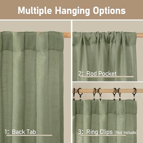 Semi Sheer Linen Curtains 45 Inches Long 2 Panels for Small Window (Sage Green / 52"W x 45"L (Pack of 2))