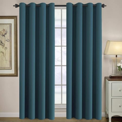 Blackout Curtain for Living Room Thermal Insulated Window Treatment Curtain Extra Long 96 inch Length Energy Saving Solid Grommet Top Blackout Drape (52"W x 96"L (Pack of 1) / Dark Teal)