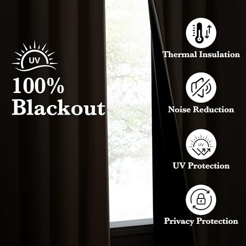 100% Blackout Tan Curtains 96 inch Long (Tan / 52"W x 96"L (Pack of 2))