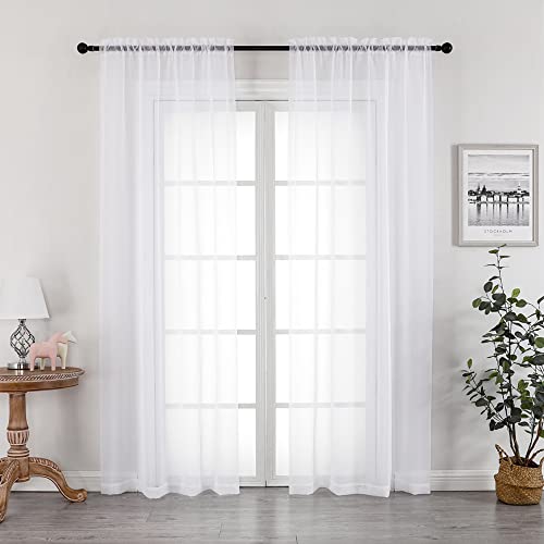 White Sheer Curtains 90 Inches Long 2 Panels (White / 42"W x 90"L (Pack of 2))