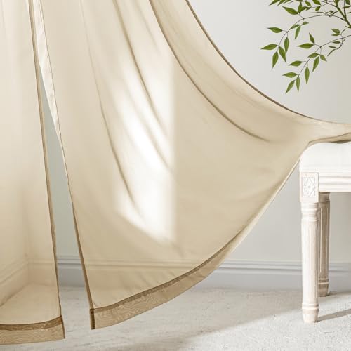 Beige Sheer Curtains 108 Inches Long 4 Panels 42 x 108 Inches (42"W x 108"L (Pack of 4) / Beige)