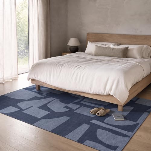 Washable 6x9 Area Rugs for Living Room Modern Abstract Rug (Navy / 6' x 9' (Rectangular))