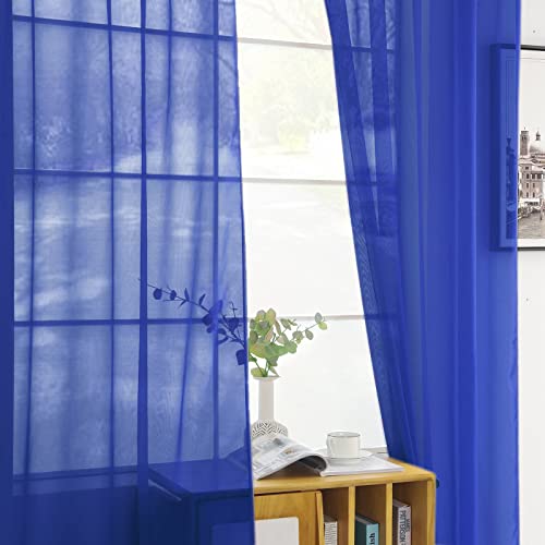 Solid Sheer Rod Pocket Curtain Voile Draperies 2 Panels White Beige Black Grey Coffee 52 Inch Width 54 Inch Long 1 Pair for Kitchen Bedroom Children Living Room Yard (Blue Sapphire / 52"W x 54"L (Pack of 2))