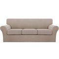 4 Piece Sofa Covers for 3 Cushion Couch Sofa Slipcover Soft Couch Cover for Dogs Washable Furniture Cover with 3 Individual Large Cushion Covers Feature Fabric (L Sofa (3 Cushion) / Sand)
