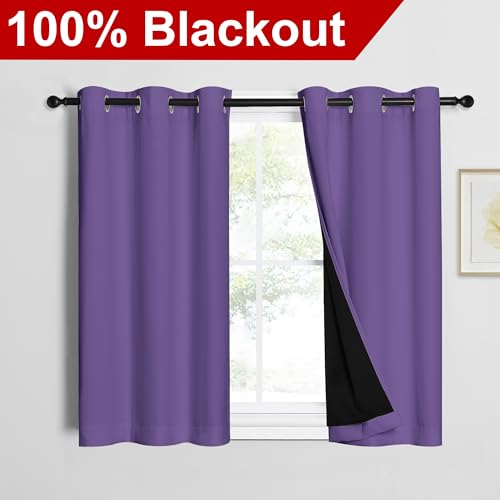 Lilac Purple 100% Blackout Curtains 45 inches Long (Lilac Purple / 42"W x 45"L (Pack of 2))