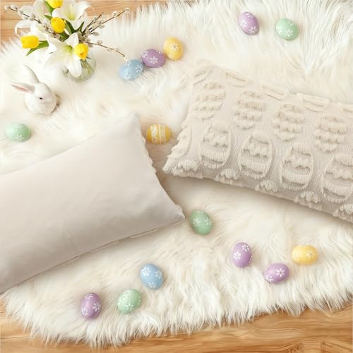 Beige Faux Fur Egg Throw Pillow Covers 12x20 Set of 2 (20" x 12" (Pack of 2) / Eggs Beige)