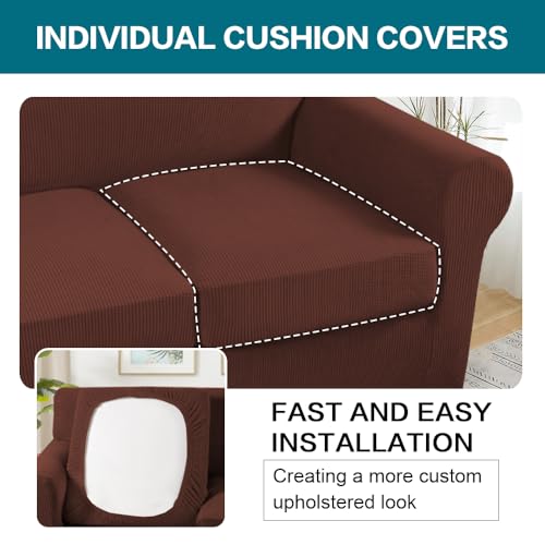 4 Piece Sofa Covers for 3 Cushion Couch Sofa Slipcover Soft Couch Cover for Dogs (Sofa (3 Cushion) / Burnt Brick)