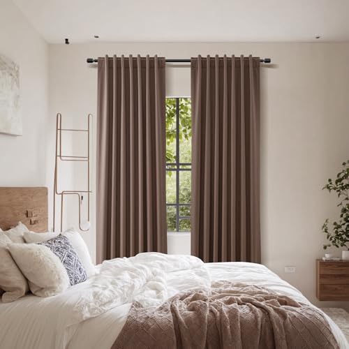 100% Blackout Curtains 96 Inch Length 2 Panels Set for Living Room Bedroom Back Tab Thermal Insulated Black Out Linen Drapes Room Darkening Cappuccino (Cappuccino / 52"W x 96"L (Pack of 2))