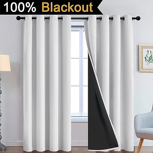 Greyish White 100% Blackout Curtains 96 Inches Long (52"W x 96"L (Pack of 2) / Greyish White)