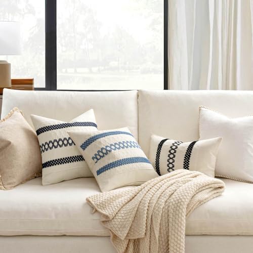 Set of 2 Coastal Blue Boho Decorative Pillow Covers 18x18 Inch (18" x 18" (Pack of 2) / Blue)