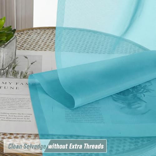 Sheer Curtains 63 Inch Length 2 Panels (42"W x 63"L (Pack of 2) / Aqua)