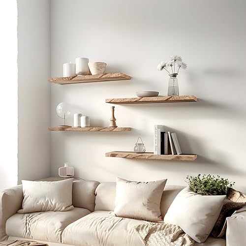 24 Inch Floating Shelves for Wall Rustic Light Wood Wall Shelves for Bedroom Set of 4 (24 inch / Rustic Light)