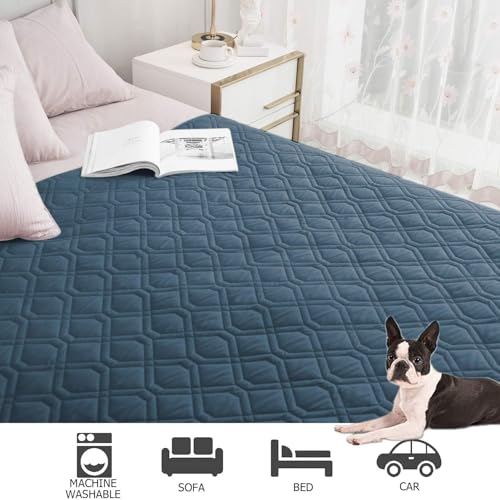 Waterproof Dog Bed Cover Pet Blanket for Furniture Bed Couch Sofa Reversible (82x82 Inch (Pack of 1) / Navyblue+stoneblue)