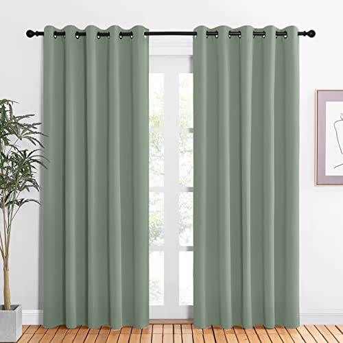 Room Darkening Draperies Window Curtain Panels (Greyish Green / 60"W x 84"L (Pack of 2))
