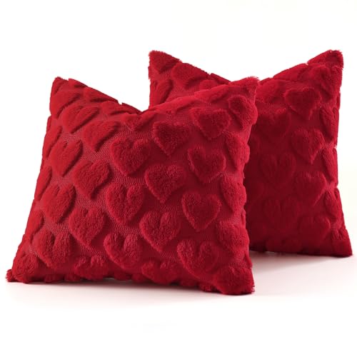 Red Heart Cute Girl Faux Fur Throw Pillow Covers 20x20 Set of 2 (Red Heart / 20" x 20" (Pack of 2))