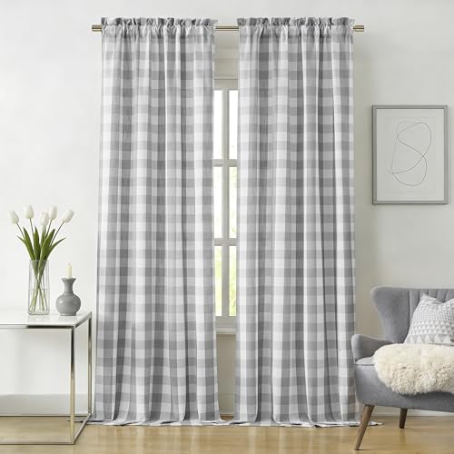 Grey White Buffalo Plaid Curtains 72 Inches Long (Gray/White / 52"W x 72"L (Pack of 2))