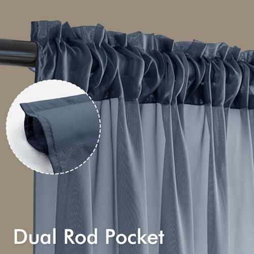 Navy Blue Sheer Curtains 108 Inches Long 4 Panels 42 x 108 Inches (42"W x 108"L (Pack of 4) / Navy Blue)