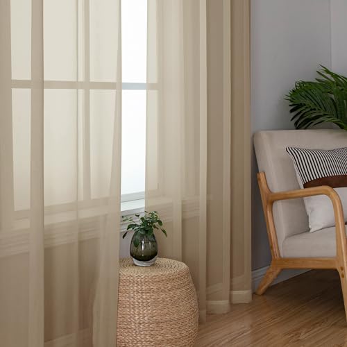 Sheer Curtains 72 Inches Long for Bedroom Living Room (Taupe / 42"W x 72"L (Pack of 2))