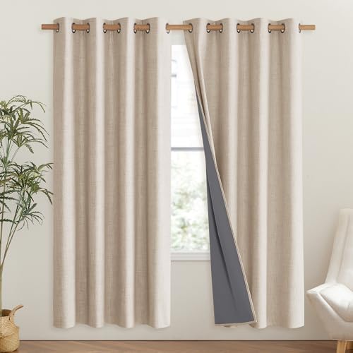 Cream Bedroom Full Blackout Linen Curtain Panels Set of 2 (52"W x 72"L (Pack of 2) / Cream)