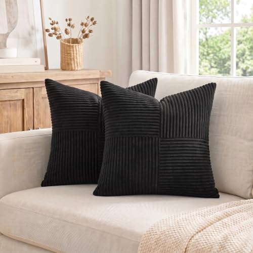 2 Packs Black Decorative Throw Pillow Covers 20x20 Inch for Living Room Couch Bed Sofa (Black / 20" x 20" (Pack of 2))