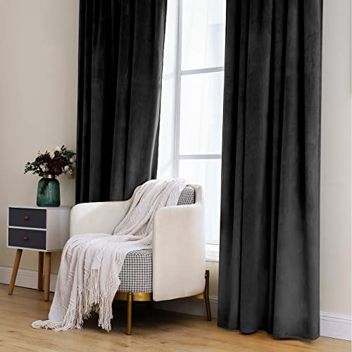 Black Velvet Curtains 52x96 inches 2 Panels Luxury Blackout Curtains (Black / 52"W x 96"L (Pack of 2))