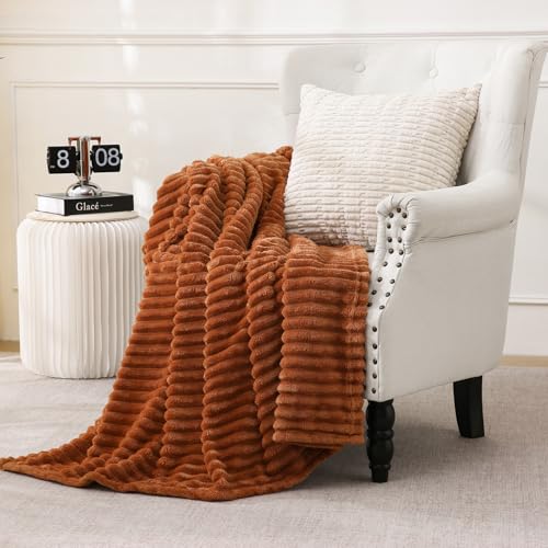Burnt Orange Fleece Throw Blanket 50”×70” for Couch Sofa Livingroom (Burnt Orange / 50×70inch)