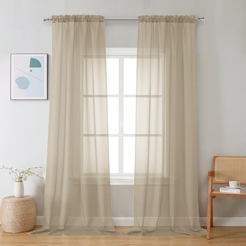 Taupe Sheer Curtains 96 inches Long 2 Panels (Taupe / 42"W x 96"L (Pack of 2))