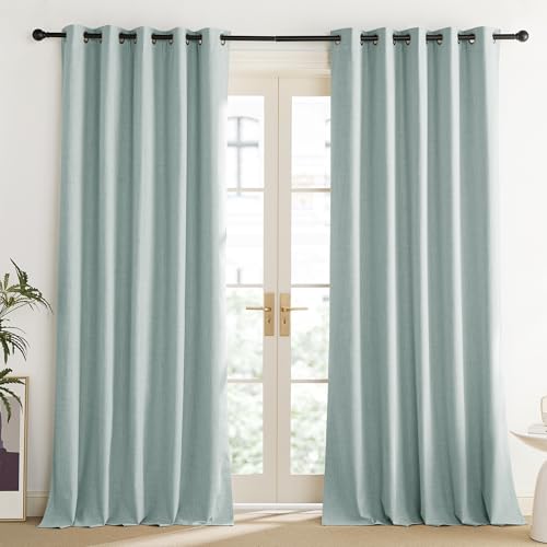 100% Absolutely Blackout Linen Curtains with Thermal Insulated Liner (62"W x 120"L (Pack of 2) / Seafoam Green)