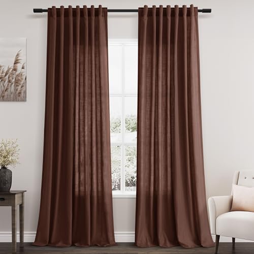 Rustic Brown Linen Curtains 90 Inch Long 2 Panels Set for Bedroom Living Room Linen Textured Window Drapes Semi Sheer Light Filtering Rod Pocket Back Tab Cotton Textured Farmhouse Curtain 52x90 (52"W x 90"L (Pack of 2) / Rustic Brown)