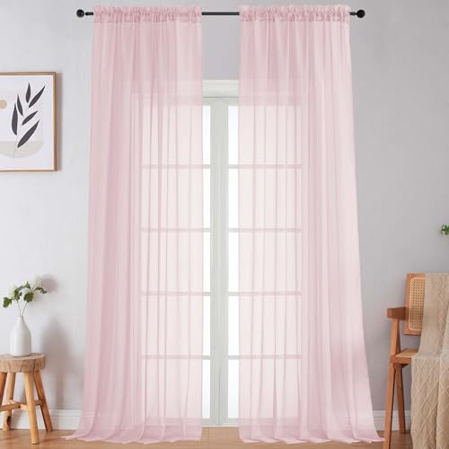 Extra Long Blush Sheer Curtains for Bedroom Living Room 120 Inches Long 2 Panels Set (Blush / 59"W x 120"L (Pack of 2))