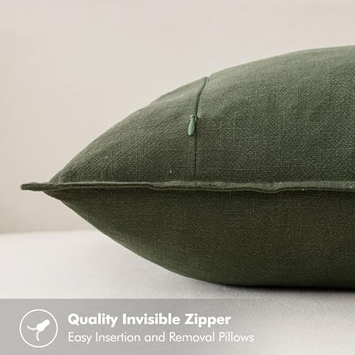 Decorative Linen Pillow Covers 18x18 Inch Dark Olive Green (Dark Olive Green / 18" x 18" (Pack of 2))